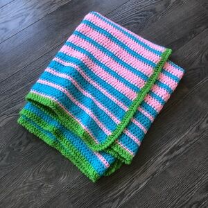 Small‎ Handmade Crotchet Blanket | Pink/Blue/Green
